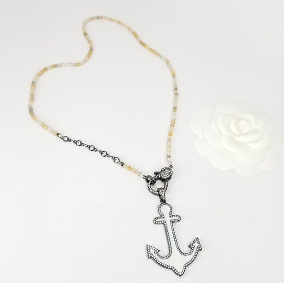 NEW White Enamel Anchor Charm Pave CZ Necklace NWT - Picture 2 of 8